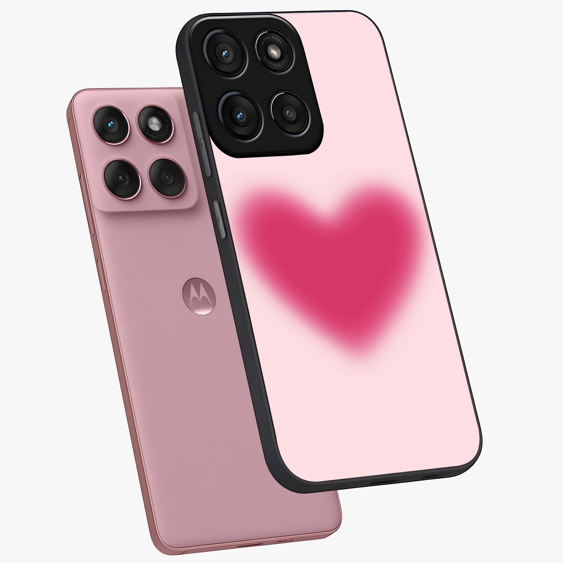 Pink Aura Heart Glass Case displayed in angled mockup highlighting vibrant pink heart design with dreamy aura aesthetic.