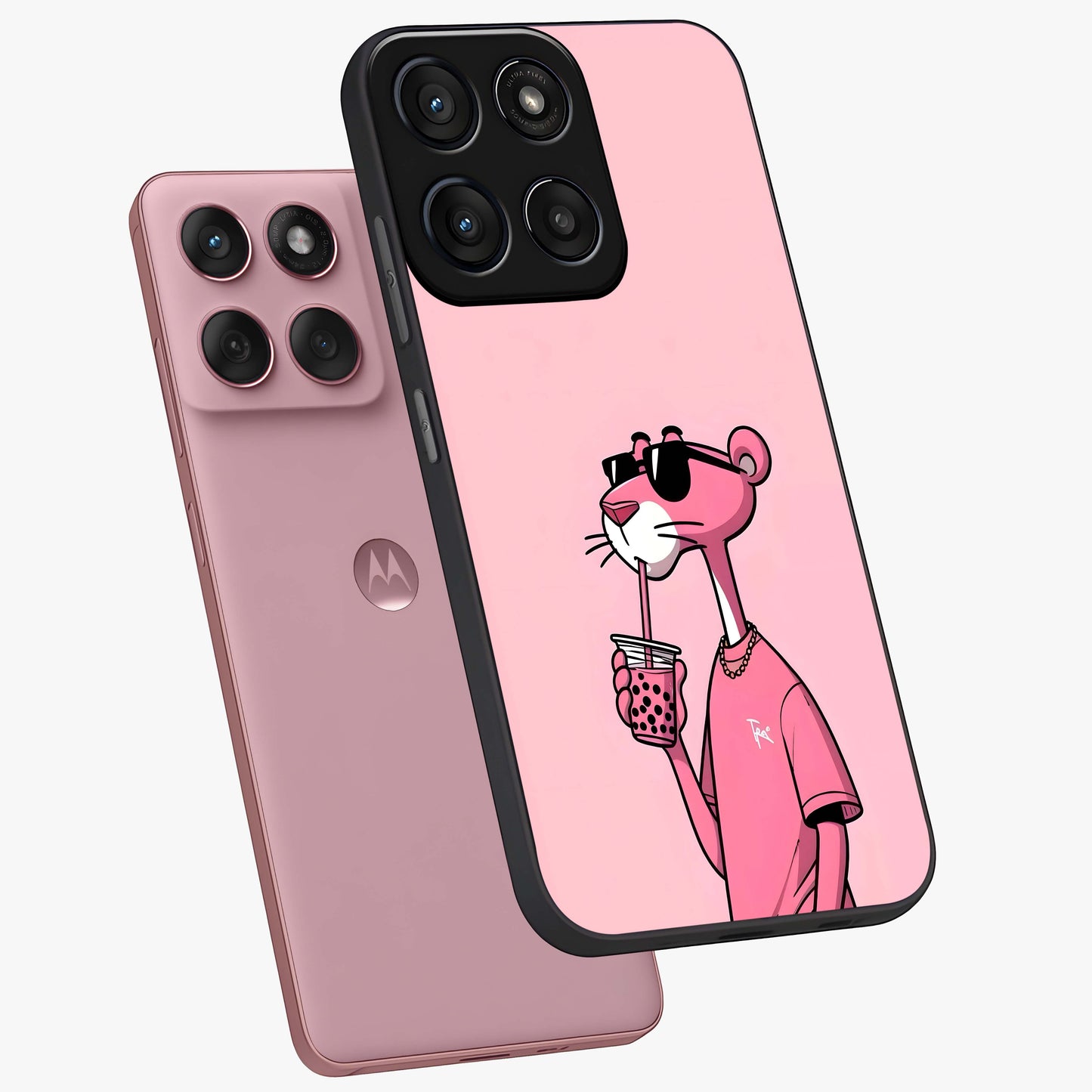 Pink Panther Glass Case displayed in angled mockup highlighting playful cartoon character design with vibrant pink aesthetic.