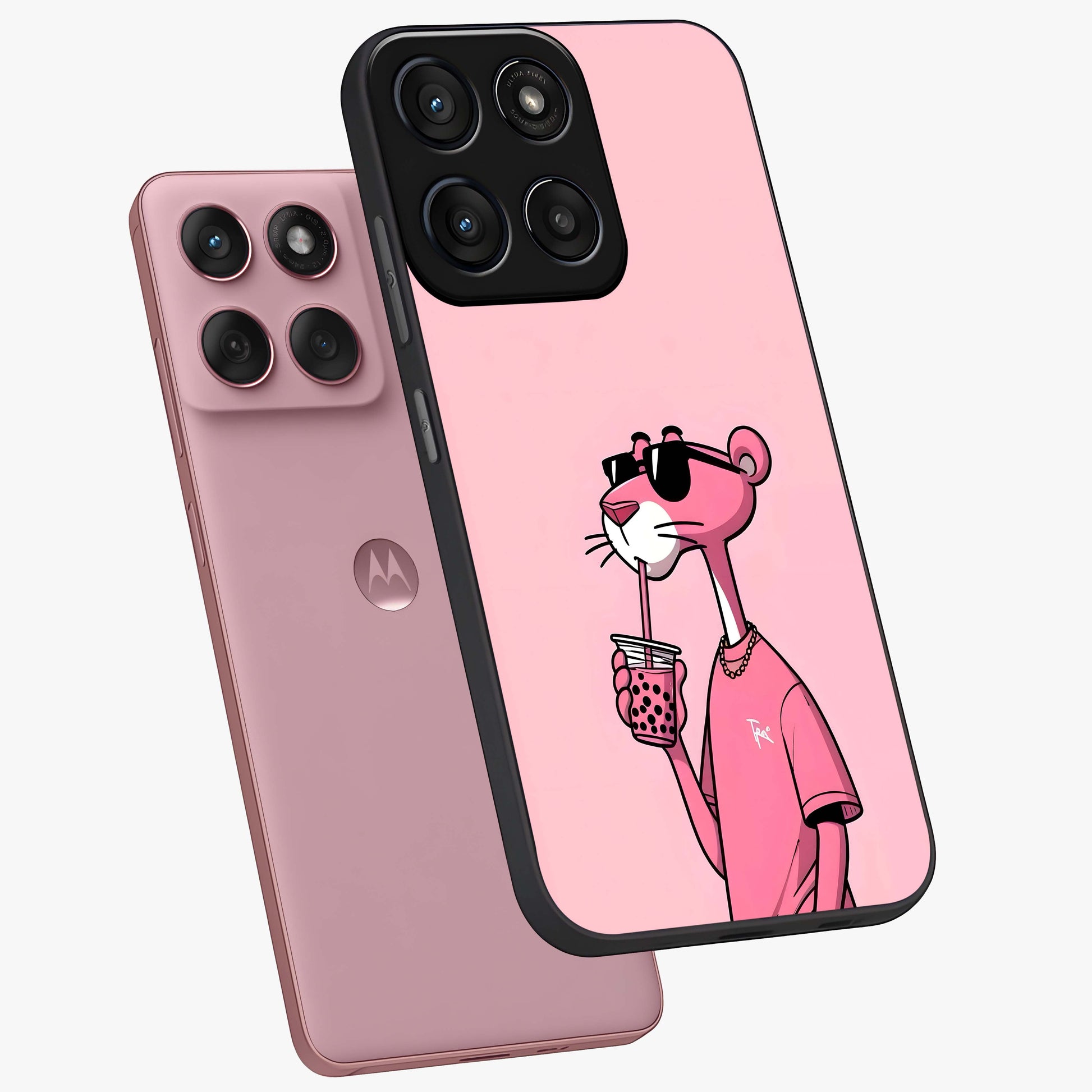 Pink Panther Glass Case displayed in angled mockup highlighting playful cartoon character design with vibrant pink aesthetic.
