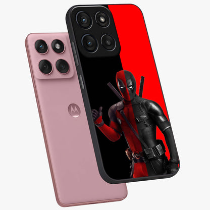 Red & Black Deadpool Theme Glass Case displayed in angled mockup highlighting vibrant superhero style illustration with action aesthetic.
