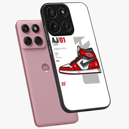 Retro Sneaker Blueprint Glass Case displayed in angled mockup highlighting detailed shoe design with sporty retro aesthetic.