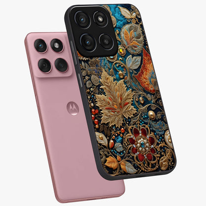 Royal Jewel Garden Glass Case displayed in angled mockup highlighting vibrant jewel inspired floral design with elegant aesthetic.