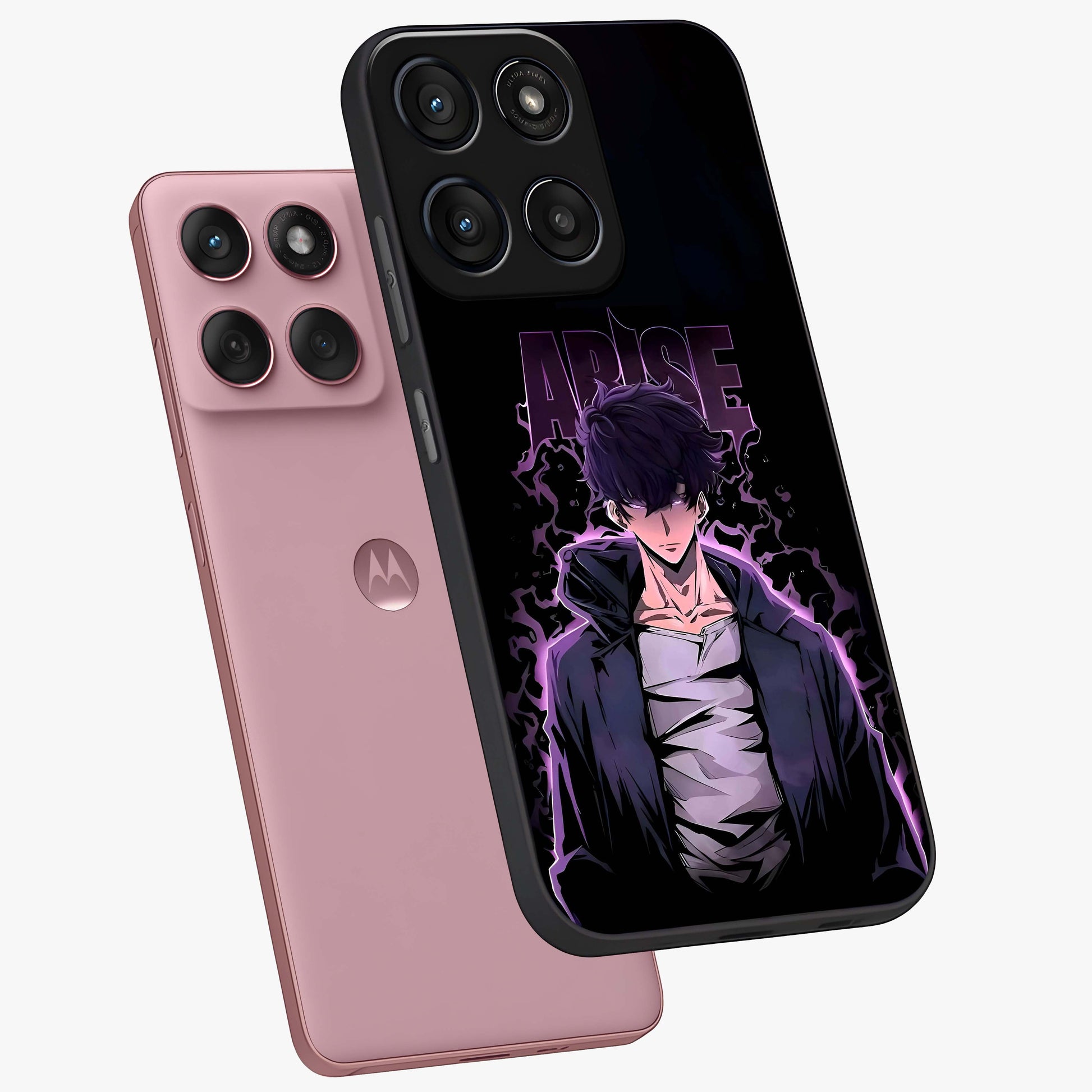 Shadow Monarch Awakening Glass Case displayed in angled mockup highlighting dramatic shadow warrior design with fantasy aesthetic.