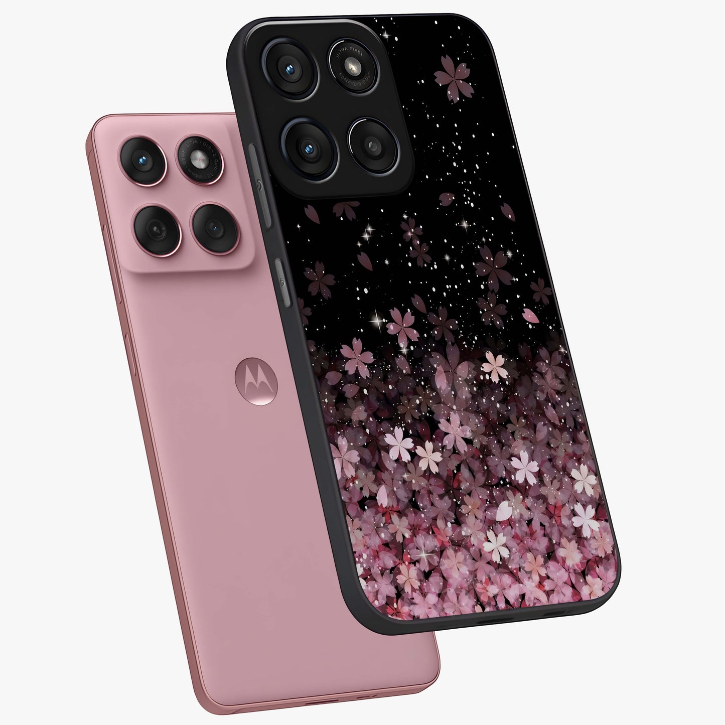 Small Starry Flowers Glass Case displayed in angled mockup highlighting tiny flower pattern with celestial aesthetic style.