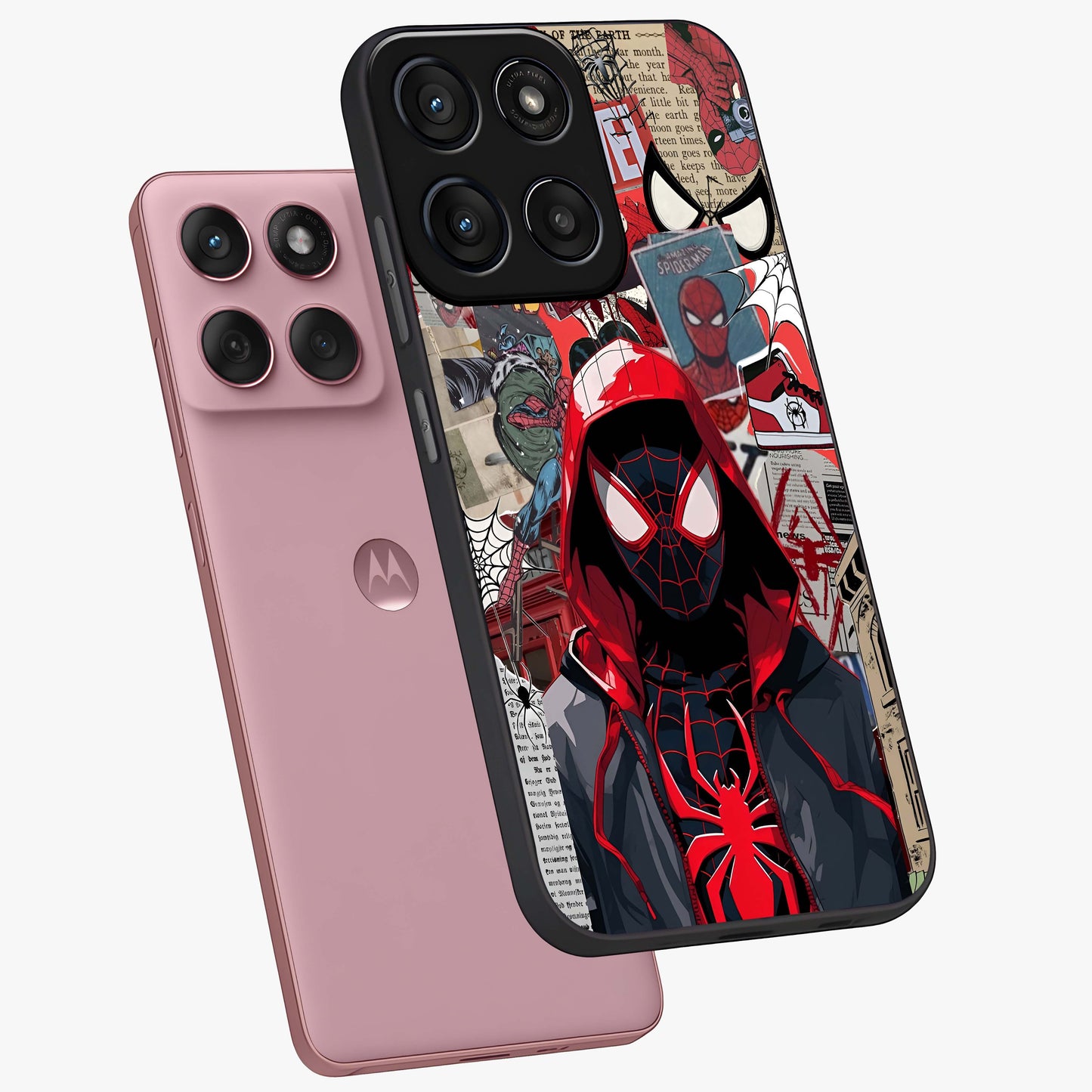 Spider Collage Street Glass Case displayed in angled mockup highlighting dynamic street style collage design with comic aesthetic.