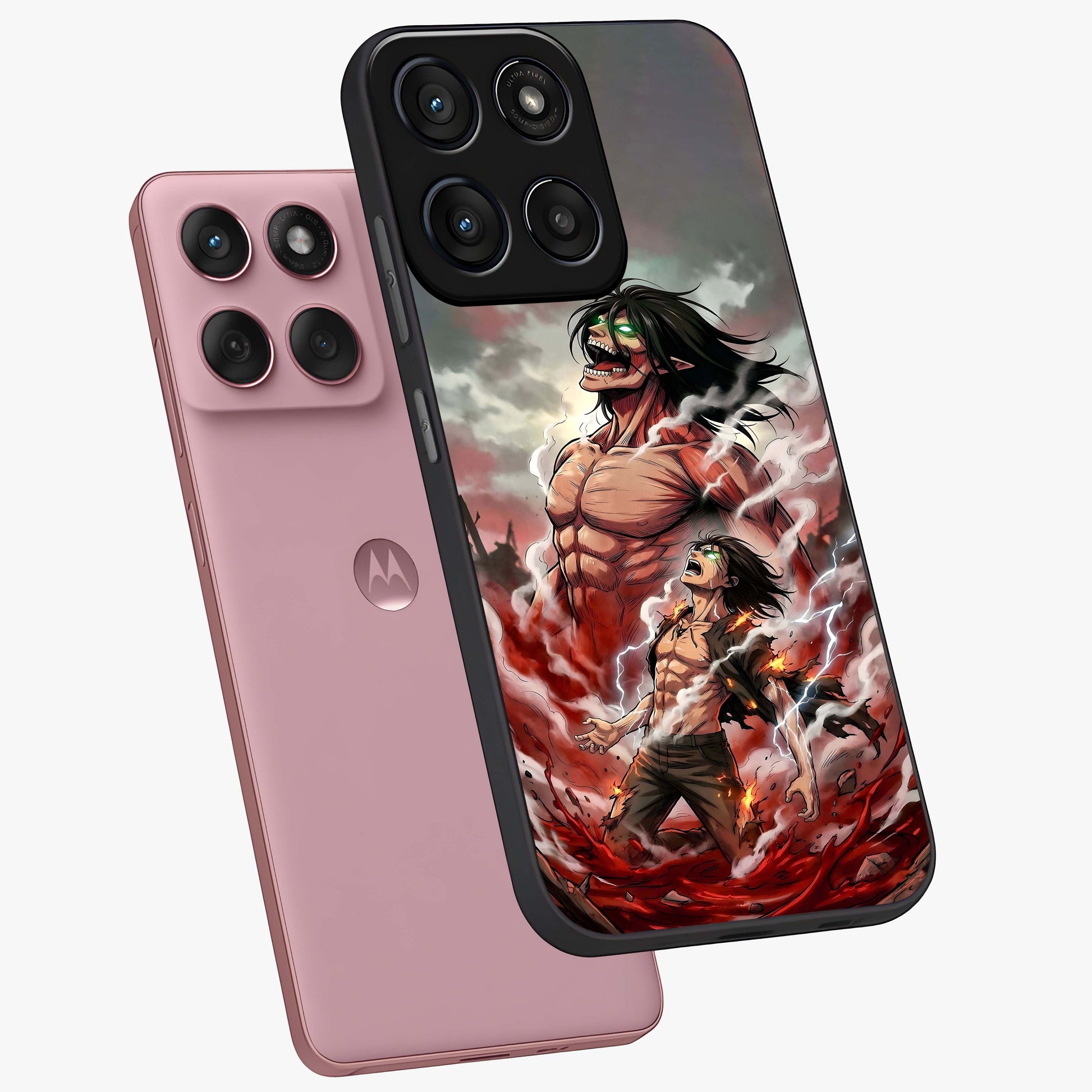 Titan Awakening Fury Glass Case displayed in angled mockup highlighting dramatic giant warrior design with bold anime aesthetic.