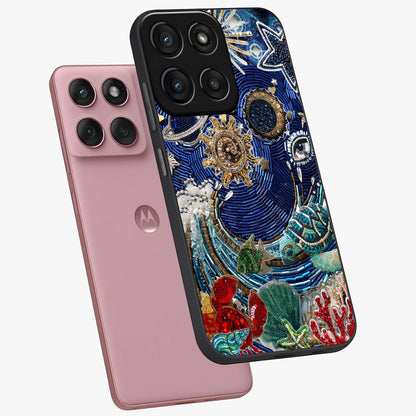 Universe Underwater Spark Glass Case displayed in angled mockup highlighting glowing aquatic design with celestial aesthetic.