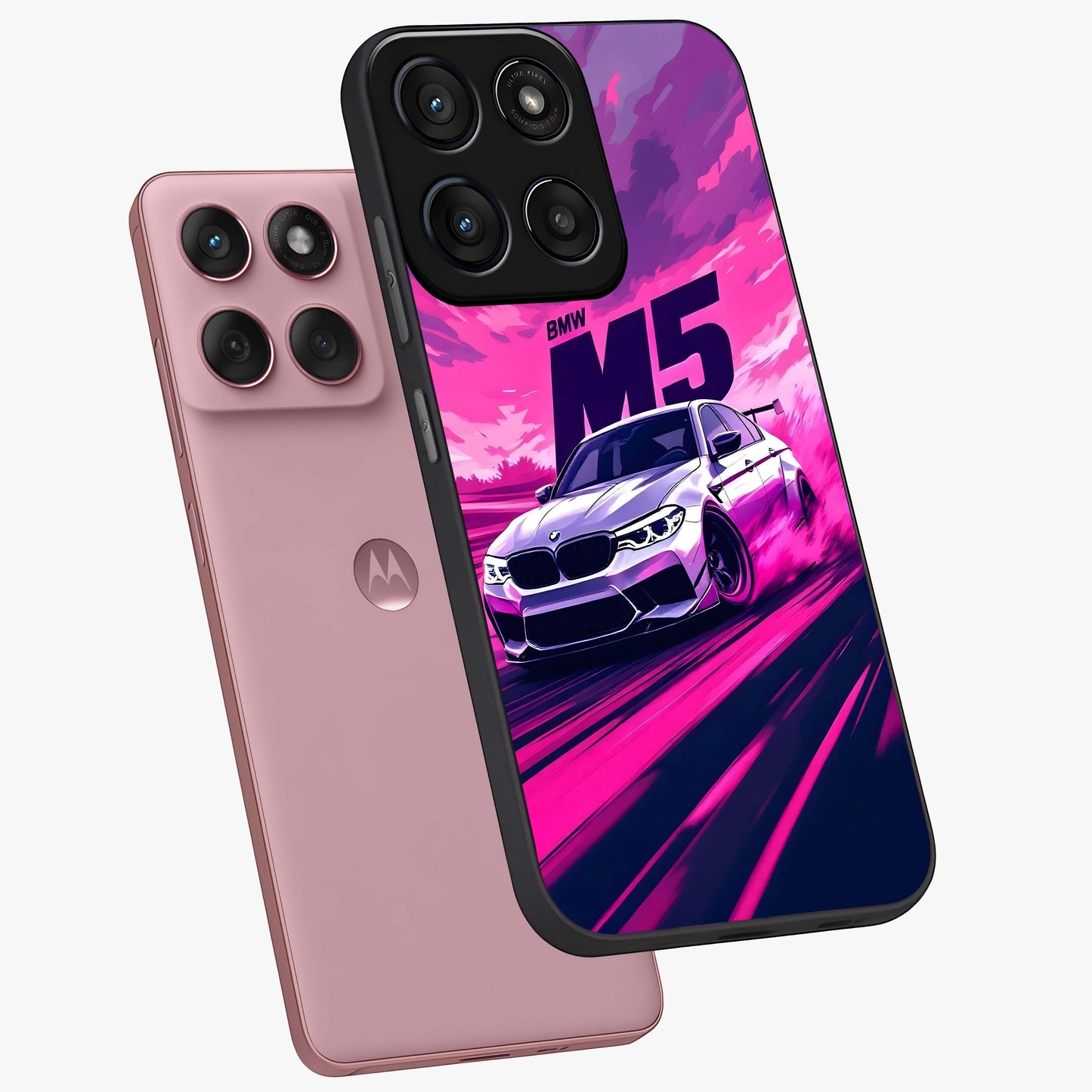 Velocity Drift Pulse Glass Case displayed in angled mockup highlighting dynamic drift design with sporty automotive aesthetic.