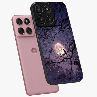 Whispering Moon Silence Glass Case displayed in angled mockup highlighting calm lunar design with dreamy night aesthetic.