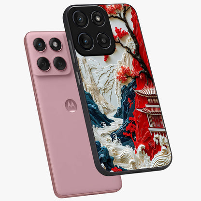 Whispers Of Sakura Waves Glass Case displayed in angled mockup highlighting flowing sakura design with soft floral aesthetic.