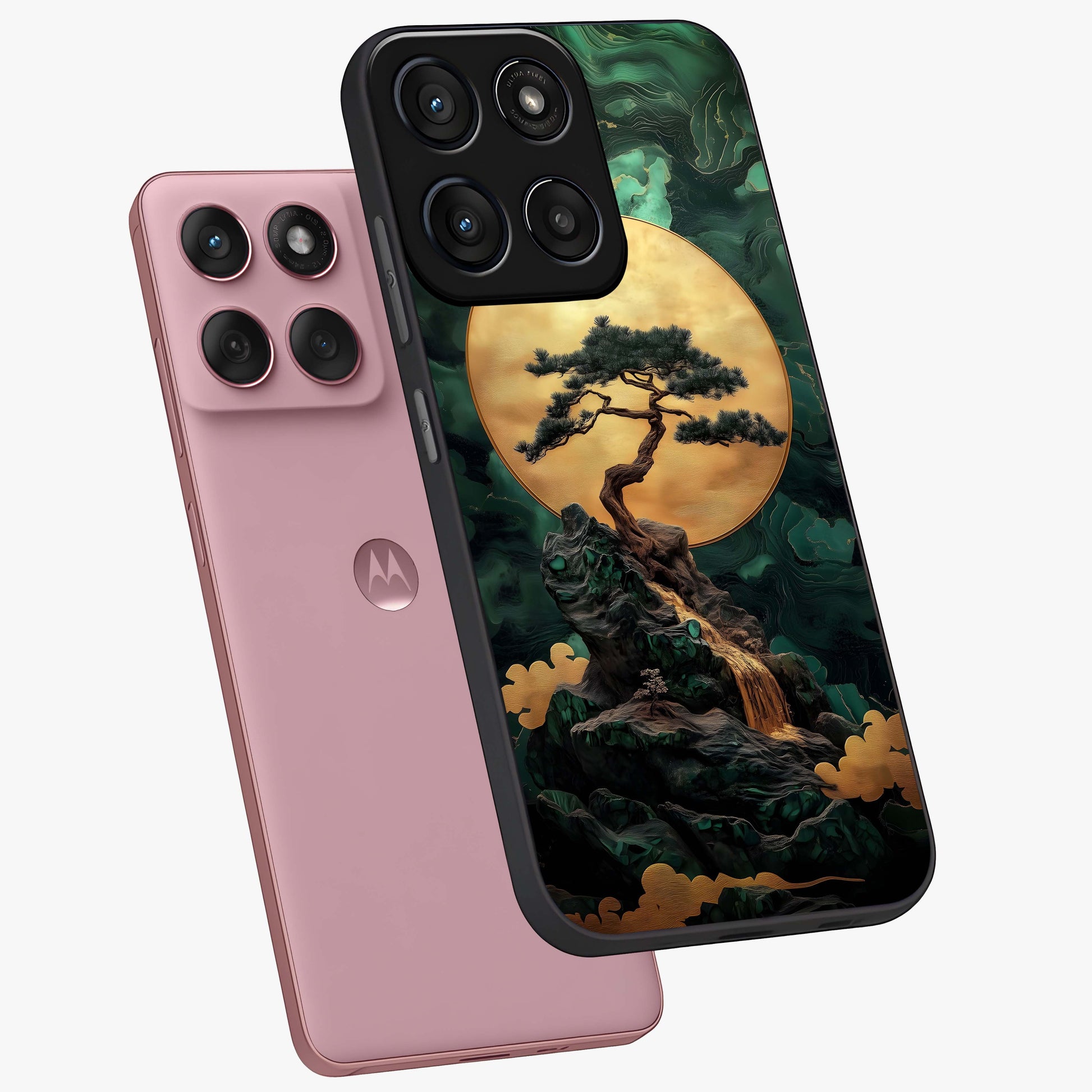 Zen Moon Rise Glass Case displayed in angled mockup highlighting peaceful lunar design with zen aesthetic style.