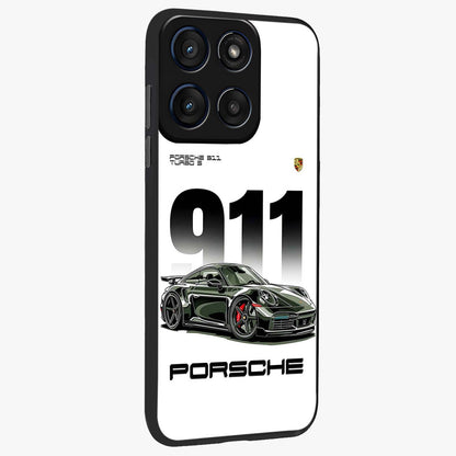 911 Turbo Dominance Glass Case upright perspective showcasing powerful racing design and modern automotive aesthetic.