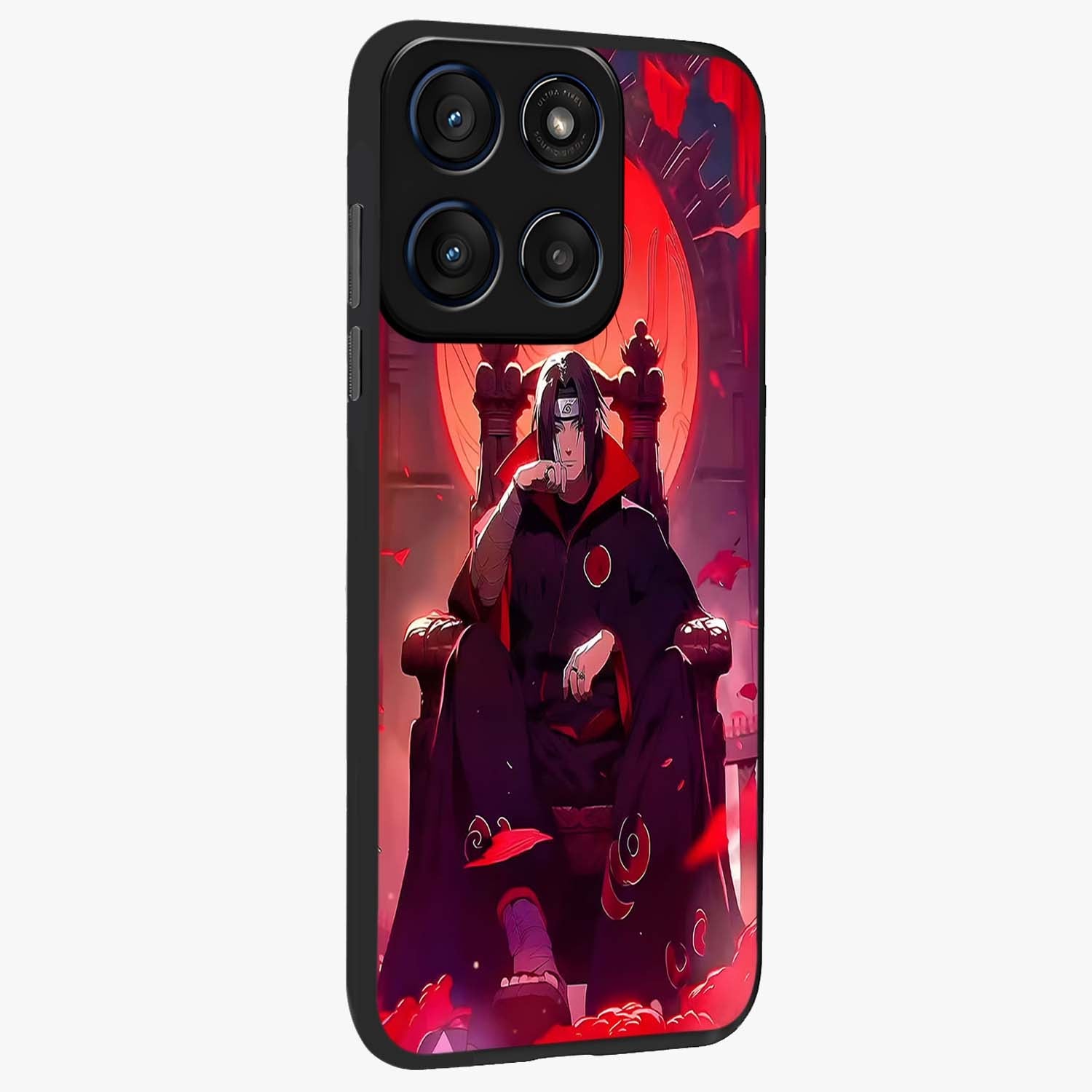 Blood Moon Sovereign Glass Case upright view showcasing powerful moon inspired artwork with cosmic aesthetic style.