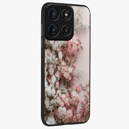 Blush Blossom Cloud Glass Case upright view showcasing calm floral cloud artwork with gentle dreamy theme.