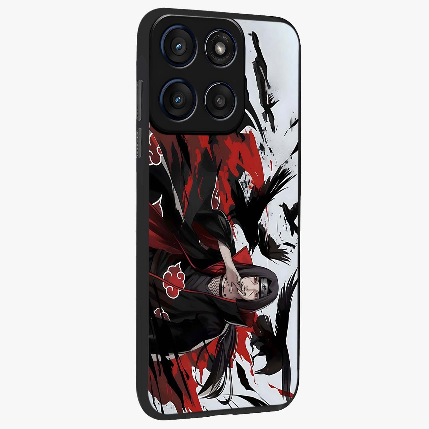 Crimson Crow Illusion Glass Case upright view showcasing striking crow illusion artwork with intense crimson theme.