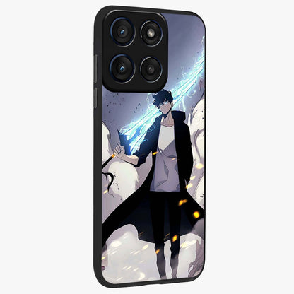 Dark Lightning Anime Warrior Glass Case upright view showcasing dramatic warrior artwork with dark lightning aesthetic.