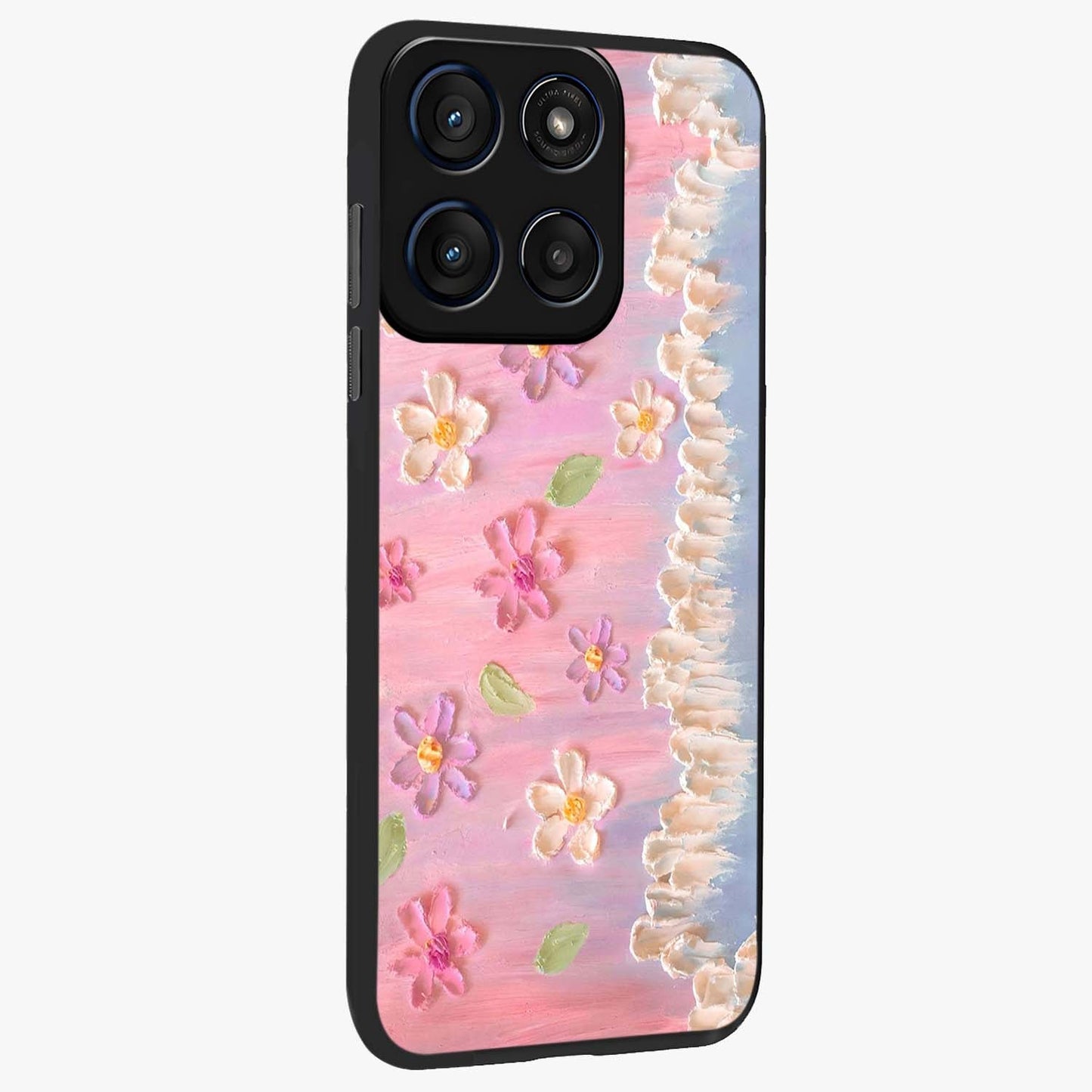 Dreamy Painted Garden Glass Case upright view showcasing vibrant floral garden artwork with artistic nature theme.
