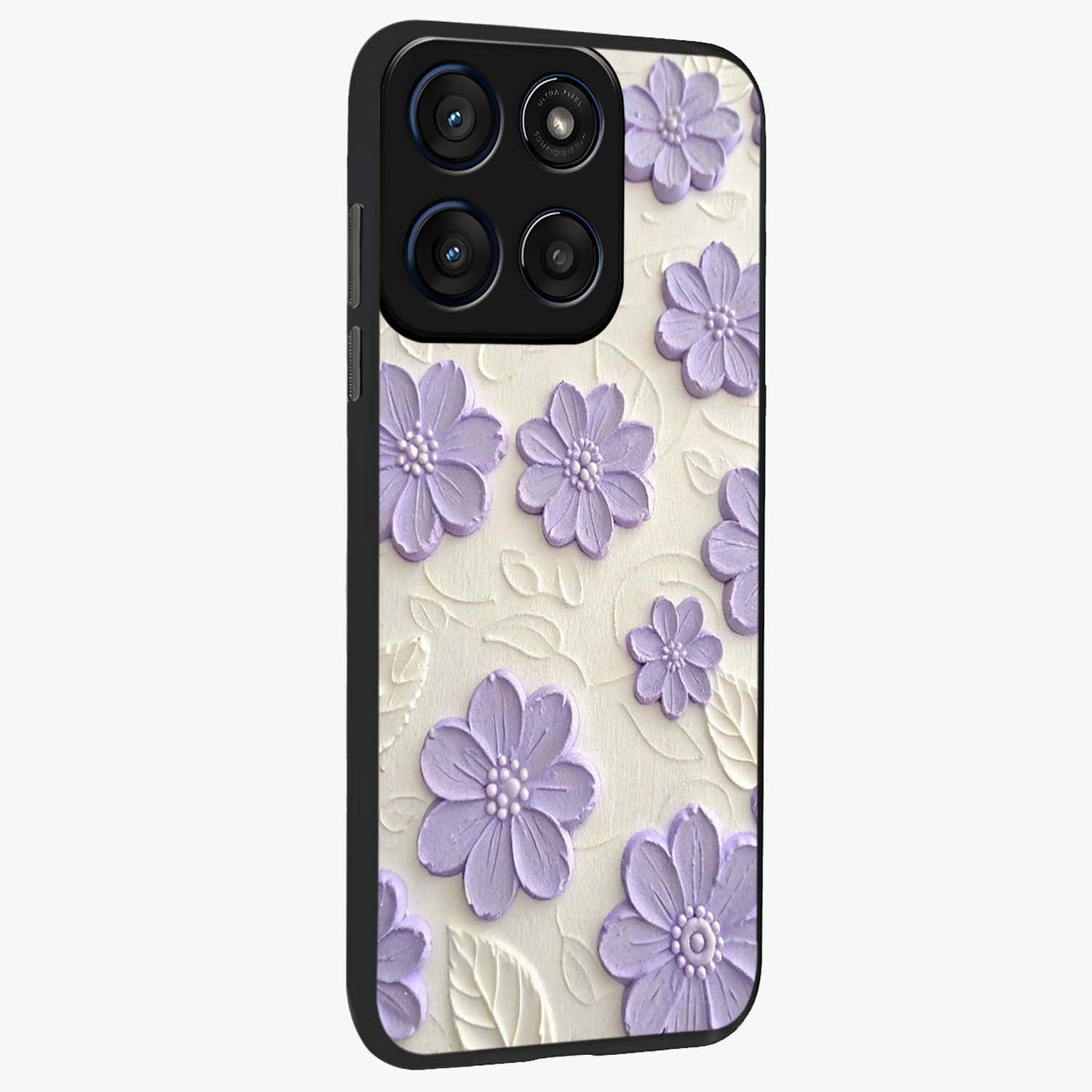 Floral Wall Art With Purple Flowers Glass Case upright view showcasing elegant purple flower artwork with decorative floral theme.