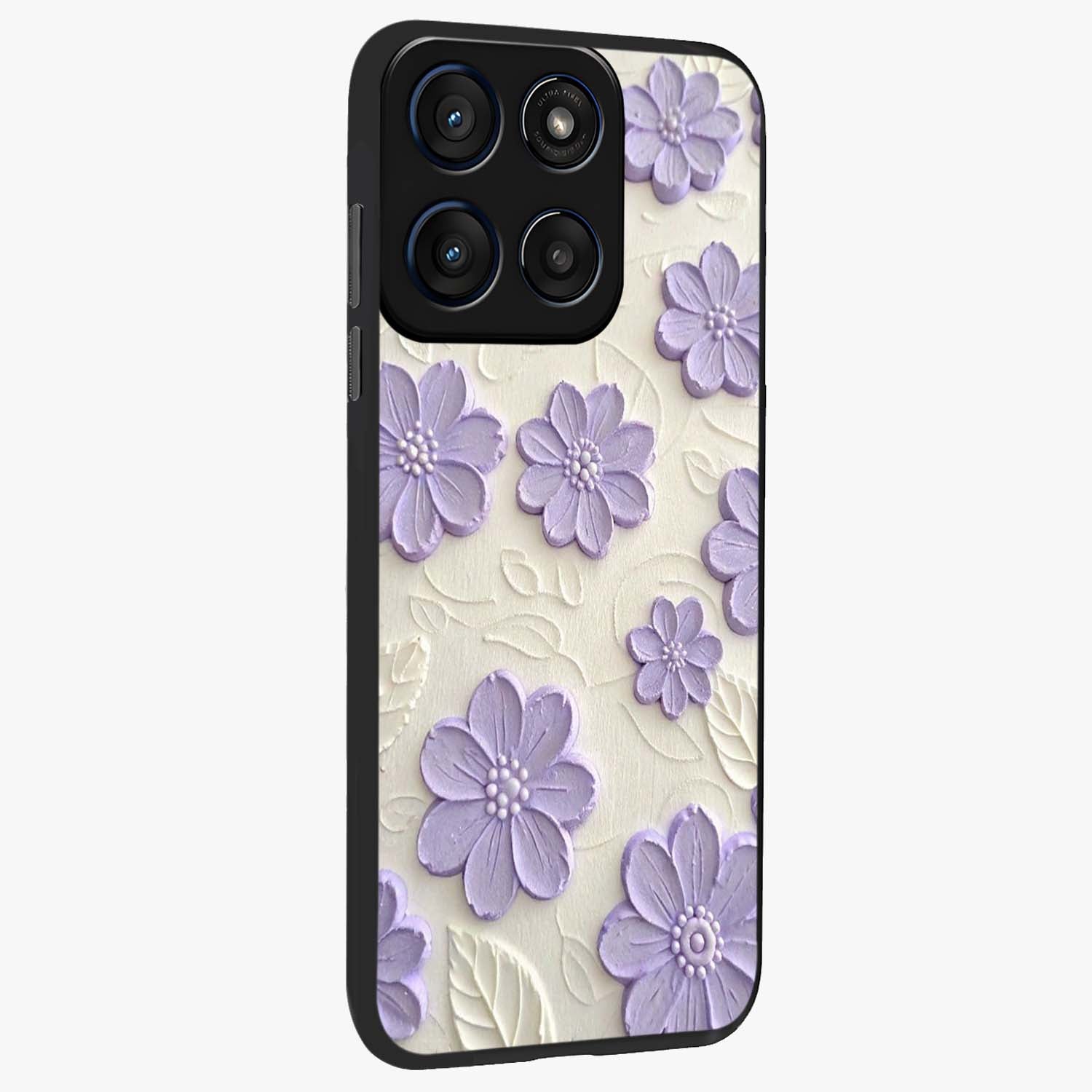 Floral Wall Art With Purple Flowers Glass Case upright view showcasing elegant purple flower artwork with decorative floral theme.