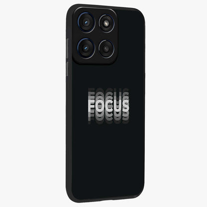 Focus Mode On Glass Case upright view showcasing strong typography statement with sleek motivational theme.
