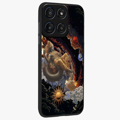 Galactic Divine God Glass Case upright view showcasing mystical divine artwork with dramatic cosmic theme.