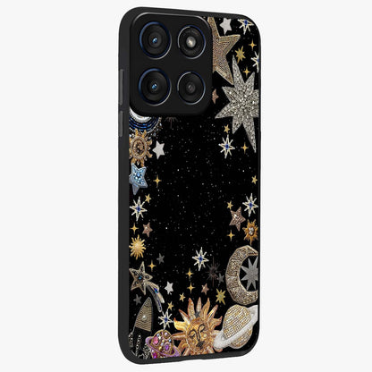 Galactic Jewel Stars Glass Case upright view showcasing glittering star jewel artwork with vibrant galaxy theme.