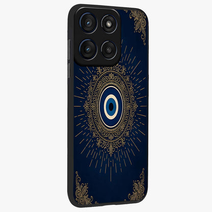 Golden Celestial Charm Glass Case upright view showcasing radiant celestial artwork with elegant golden theme.