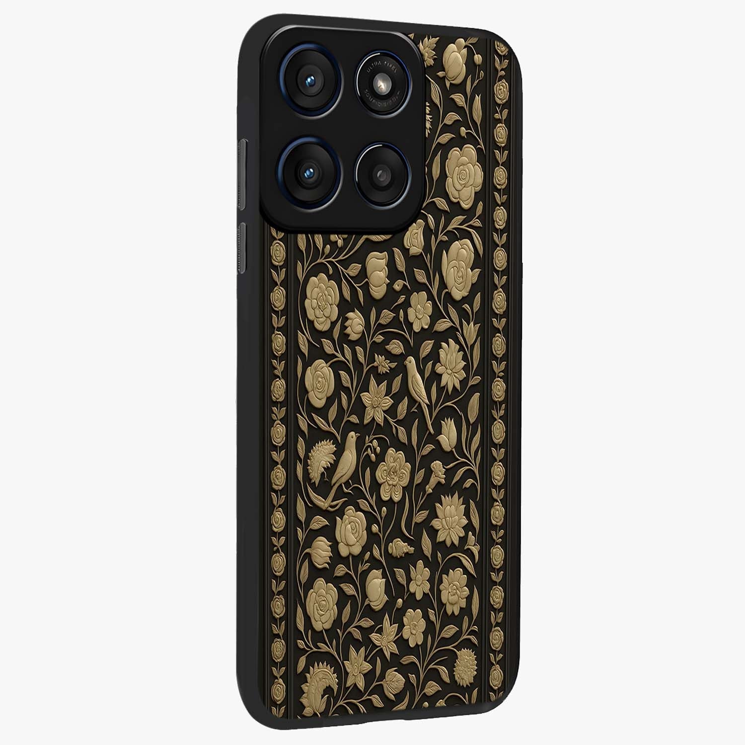 Golden Evil Eye Mandala Glass Case upright view showcasing decorative evil eye mandala artwork with spiritual aesthetic style.