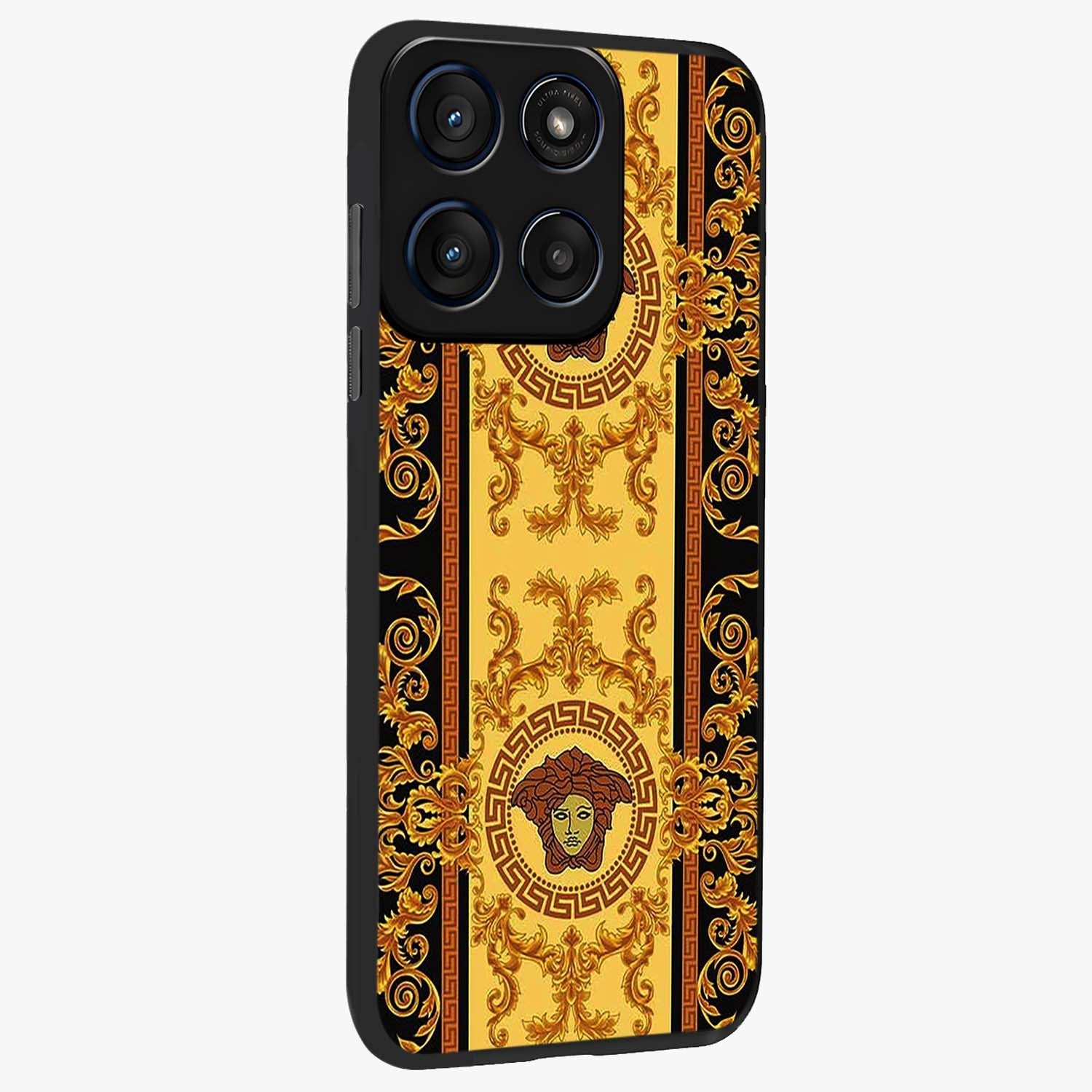 Golden Lotus Glow Glass Case upright view showcasing luminous lotus artwork with peaceful divine theme.