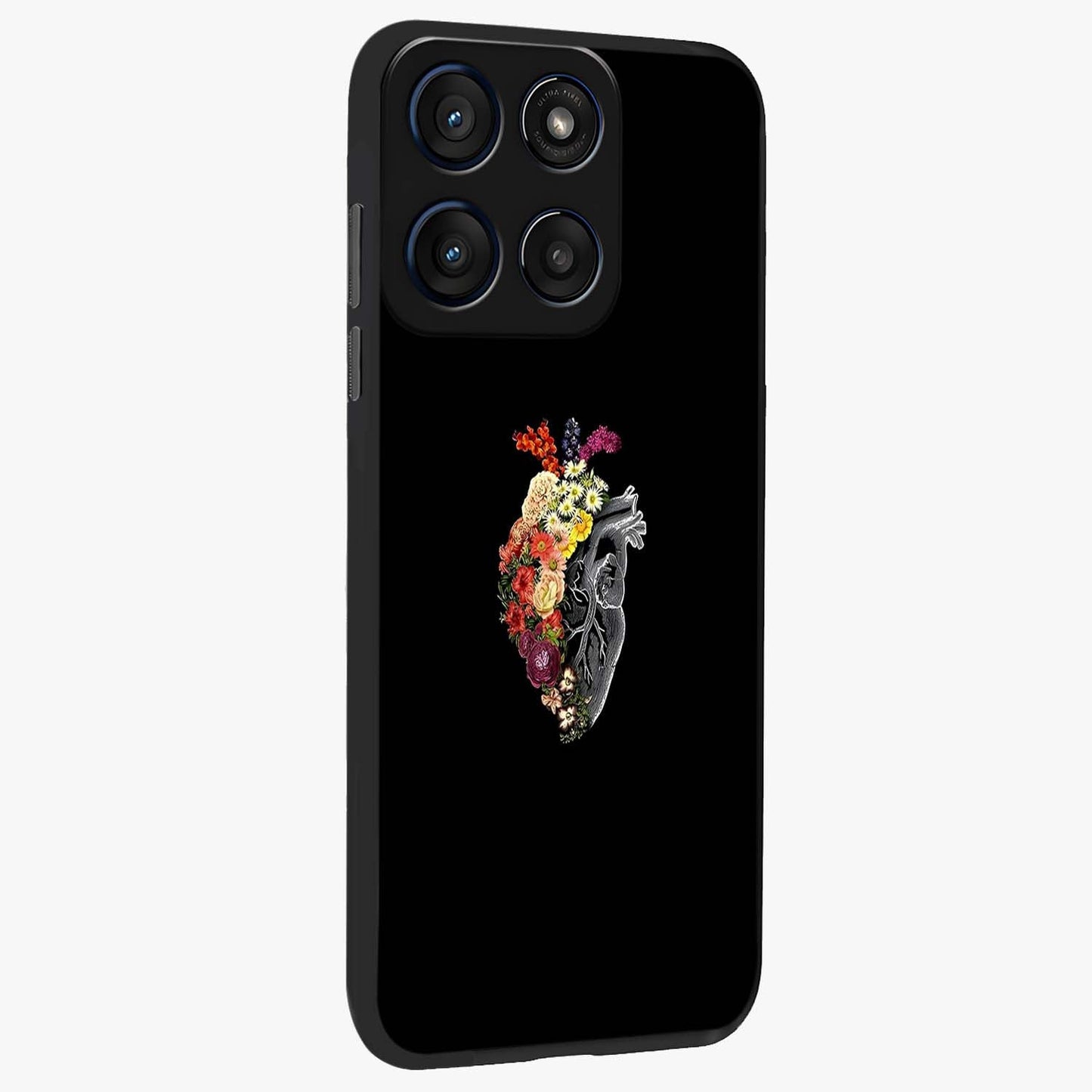 Heart With Flowers Glass Case upright view showcasing decorative heart and floral artwork with sweet romantic theme.