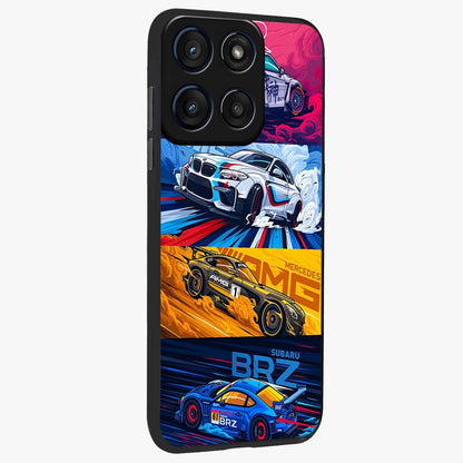 JDM Sports Car Glass Case upright view showcasing dynamic sports car artwork with bold racing theme.
