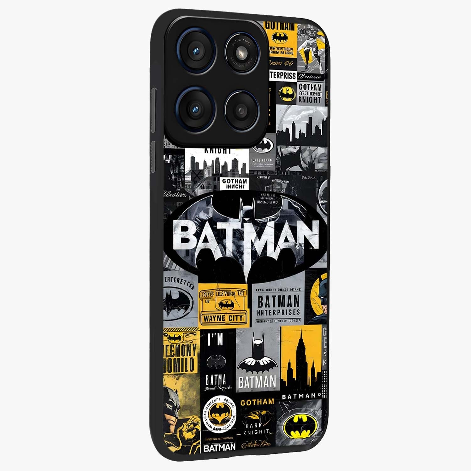 Knight Gotham Rise Glass Case upright view showcasing bold vigilante themed artwork with gothic city vibe.