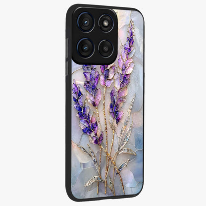 Lavender Dream Glow Glass Case upright view showcasing radiant lavender glow artwork with calming dreamy theme.