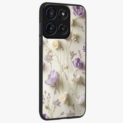 Lilac Breeze Harmony Glass Case upright view showcasing delicate lilac artwork with peaceful floral theme.