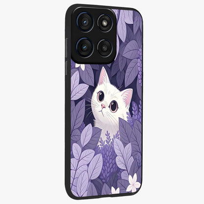 Lilac Hide Peek Cat Glass Case upright view showcasing charming cat artwork with adorable peek theme.