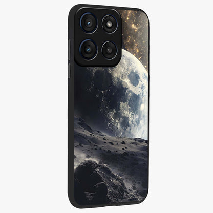 Lunar Horizon Glow Glass Case upright view showcasing radiant lunar artwork with calm cosmic theme.