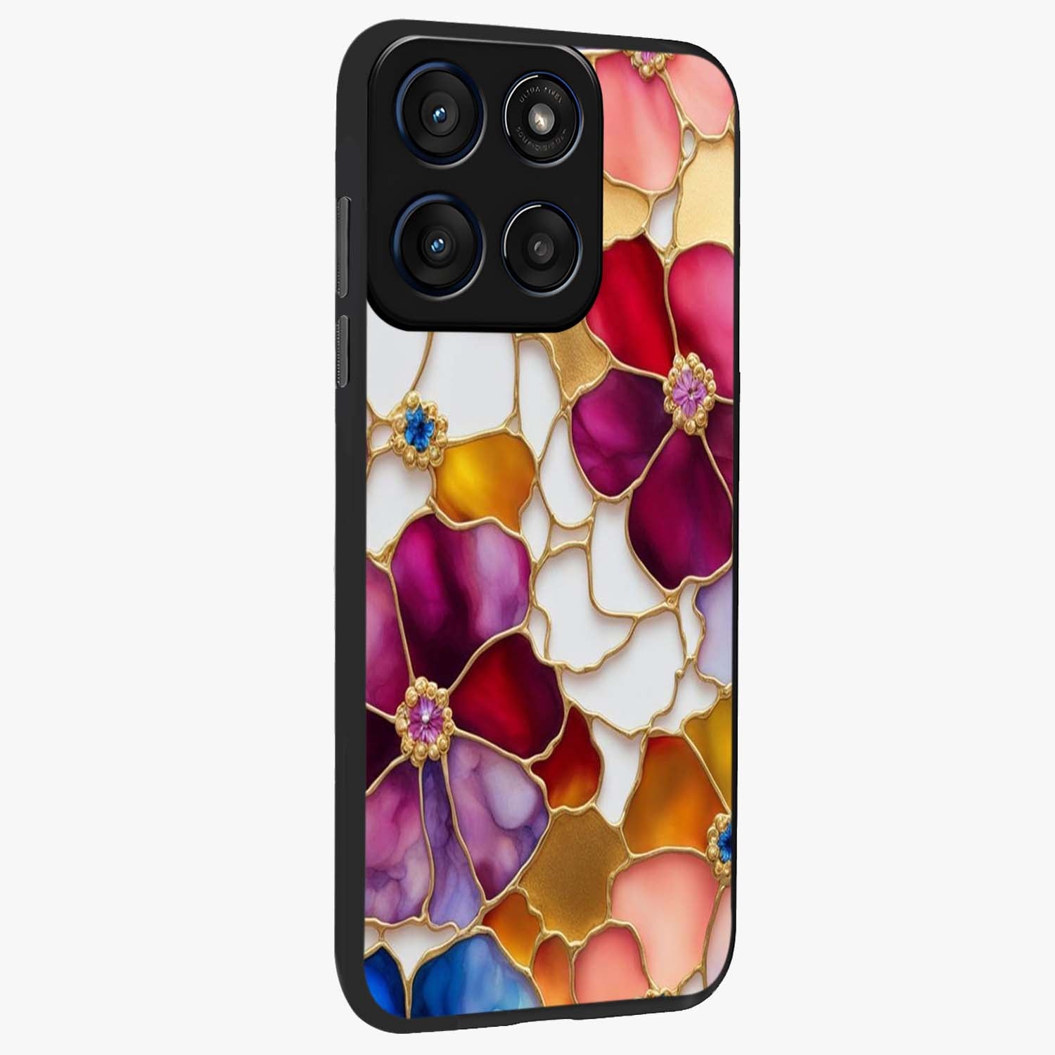 Marble Flower Pattern Glass Case upright view showcasing decorative marble flower artwork with refined style.