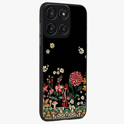 Midnight Bloom Pattern Glass Case upright view showcasing decorative floral artwork with deep night themed palette.
