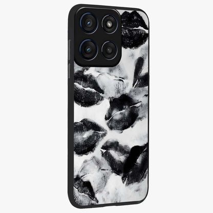 Midnight Kiss Marks Glass Case upright view showcasing stylish kiss mark artwork with trendy romantic theme.