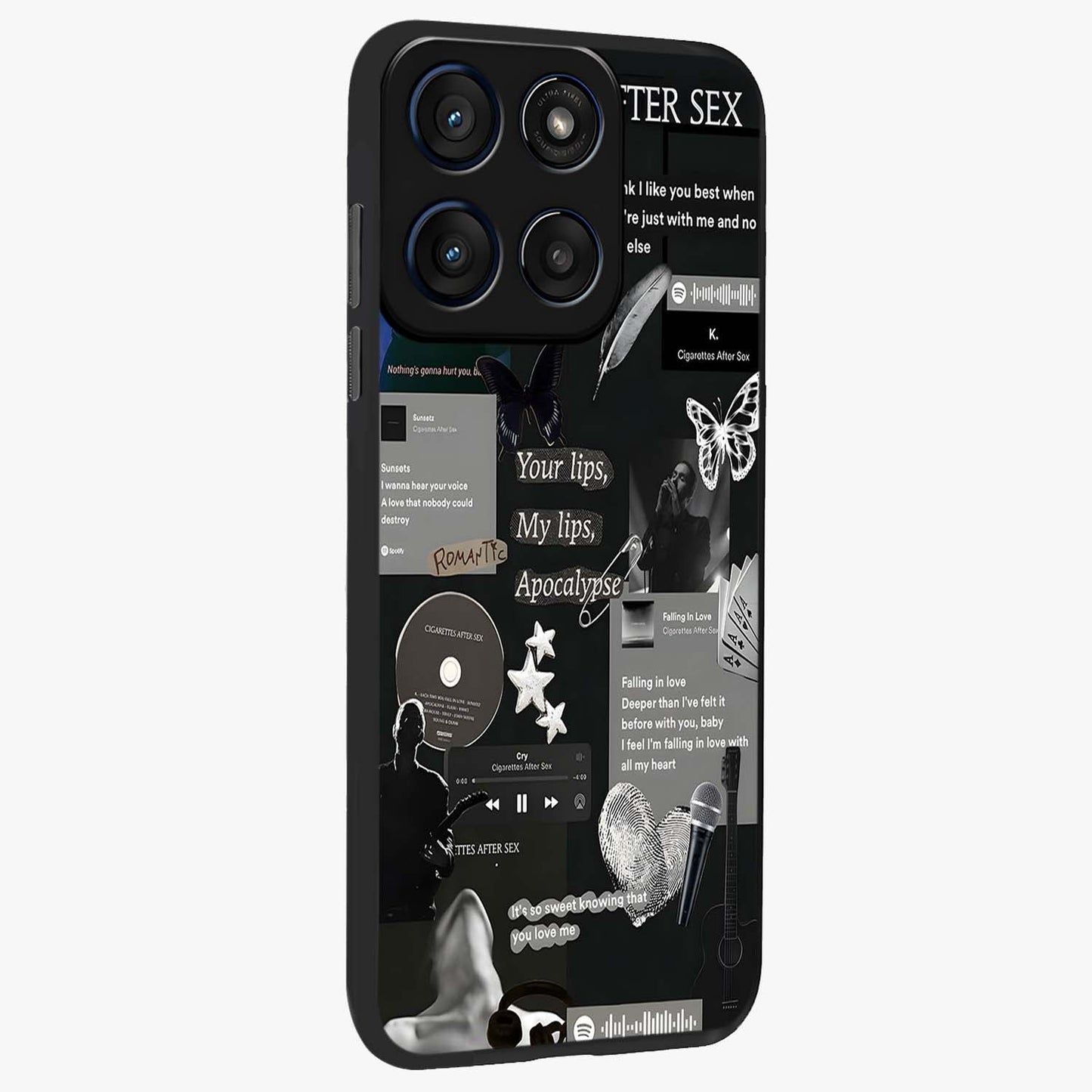 Midnight Love Echo Glass Case upright view showcasing expressive romantic artwork with dreamy midnight theme.