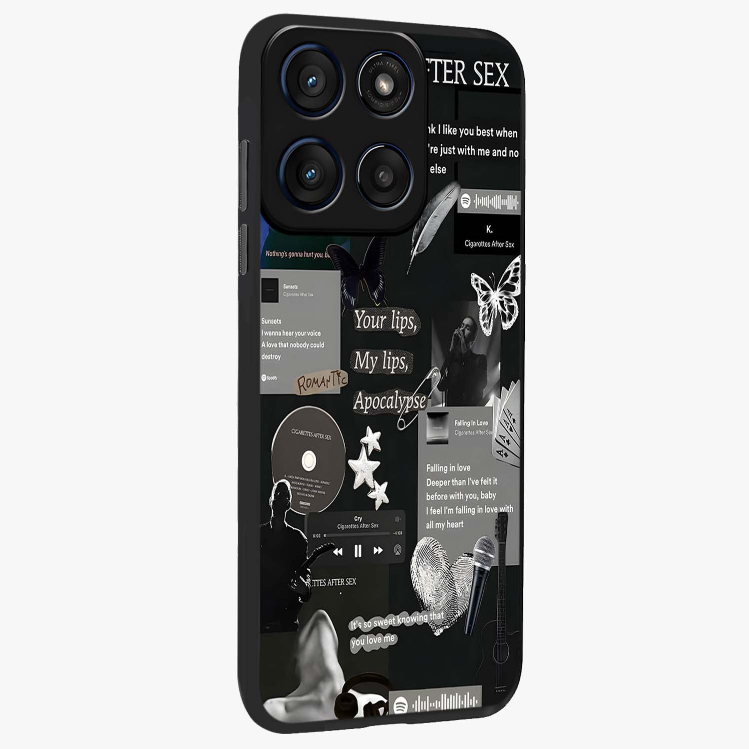 Midnight Love Echo Glass Case upright view showcasing expressive romantic artwork with dreamy midnight theme.