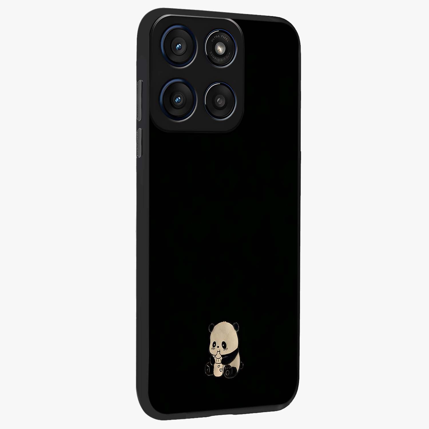 Midnight Panda Love Glass Case upright view showcasing charming panda artwork with playful romantic theme.