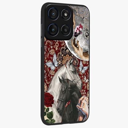 Moonlit Royal Stallion Glass Case upright view showcasing dramatic horse artwork with glowing moon themed design.