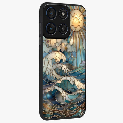 Oceanic Stained Printed Glass Case upright view showcasing decorative ocean pattern artwork with vibrant marine theme.
