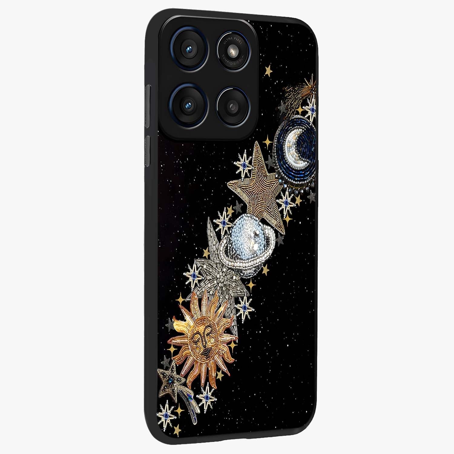 Pearls Universe Object Glass Case upright view showcasing decorative pearl themed artwork with cosmic elegance.