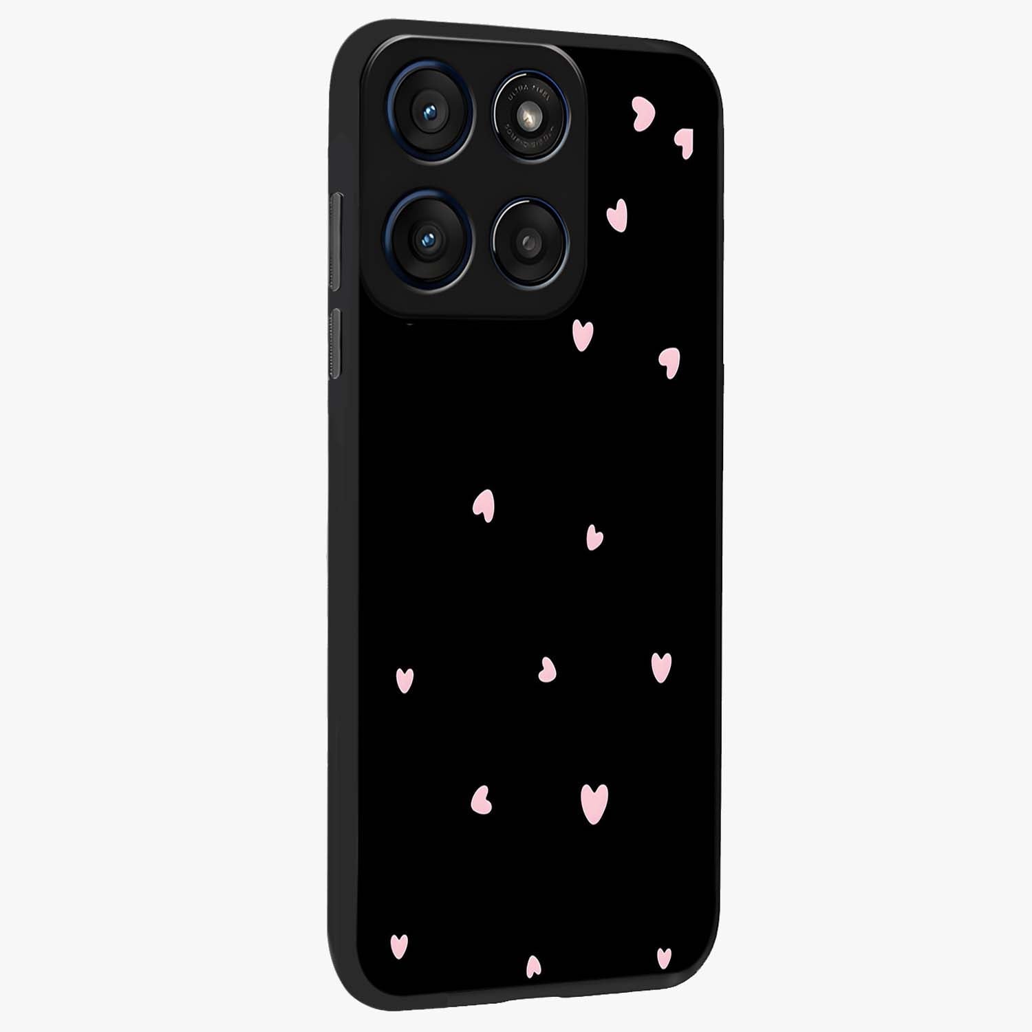 Pink Love Drops Glass Case upright view showcasing charming heart drop artwork with romantic playful theme.