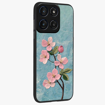 Threaded Blossom Breeze Glass Case upright view showcasing graceful flower artwork with calm botanical theme.
