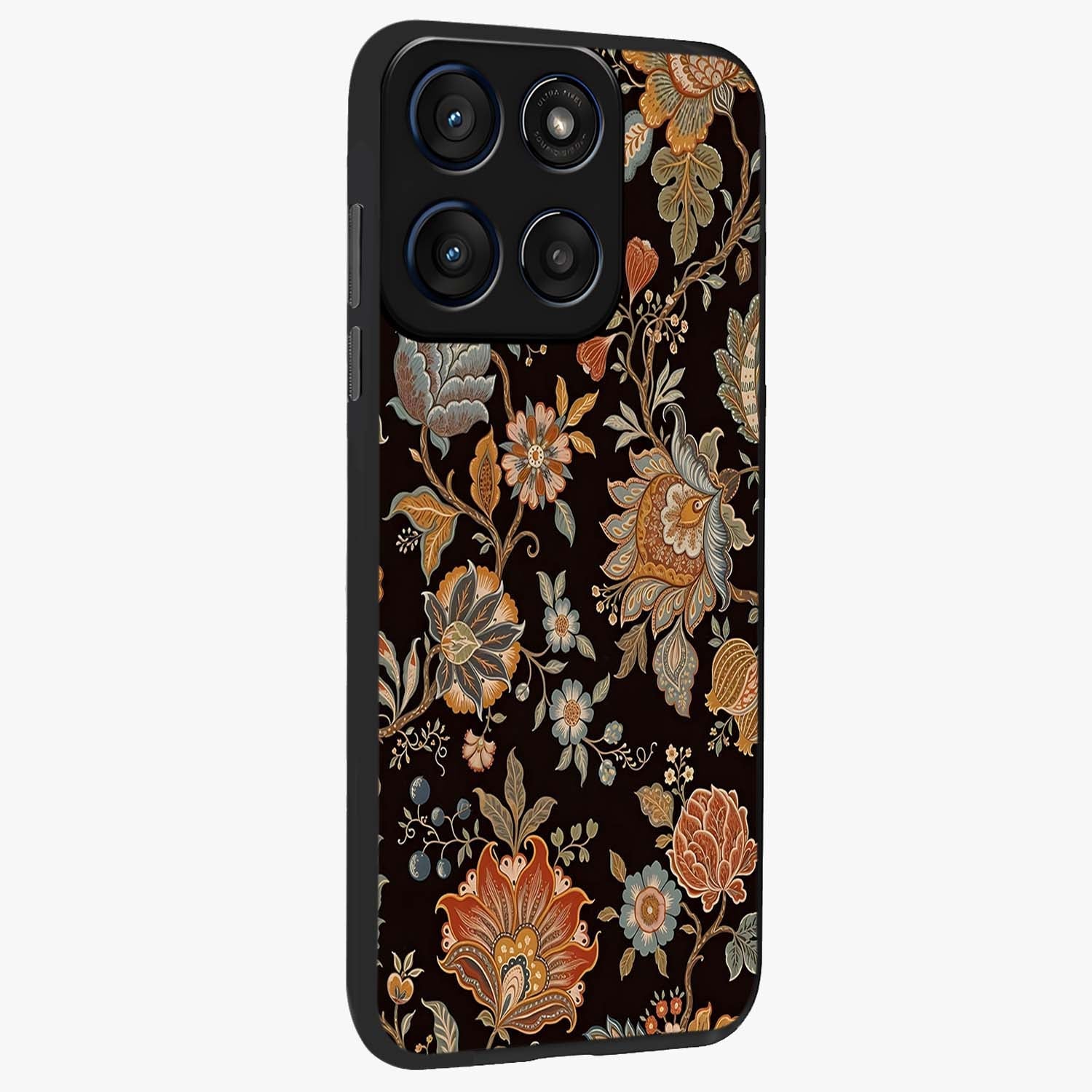 Vintage Floral Dream Glass Case upright view showcasing delicate floral artwork with timeless vintage theme.