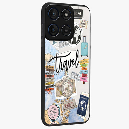 Wanderlust Journal Glass Case upright view showcasing wanderlust inspired artwork with creative exploration theme.