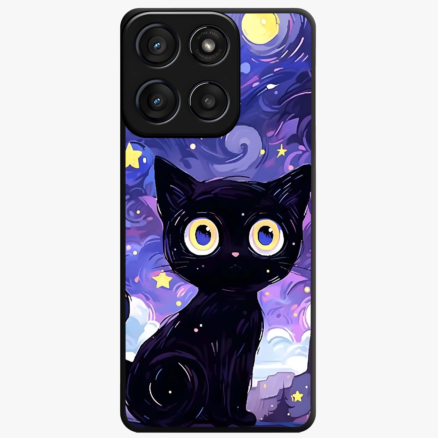 Abstract Cat Art Glass Case showing flat back view with artistic cat illustration and glossy glass finish.